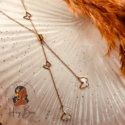 HeyBae Anti Tarnish Butterfly Long Chain - Rose Gold Stainless Steel