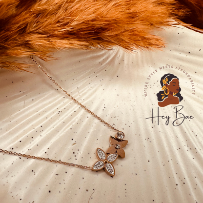 HeyBae Rose Gold Flower Pendant Necklace with Crystals for Women & Girls