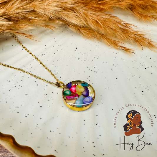 HeyBae Anti Tarnish Colorful Pendant with Chain Set - Stainless Steel