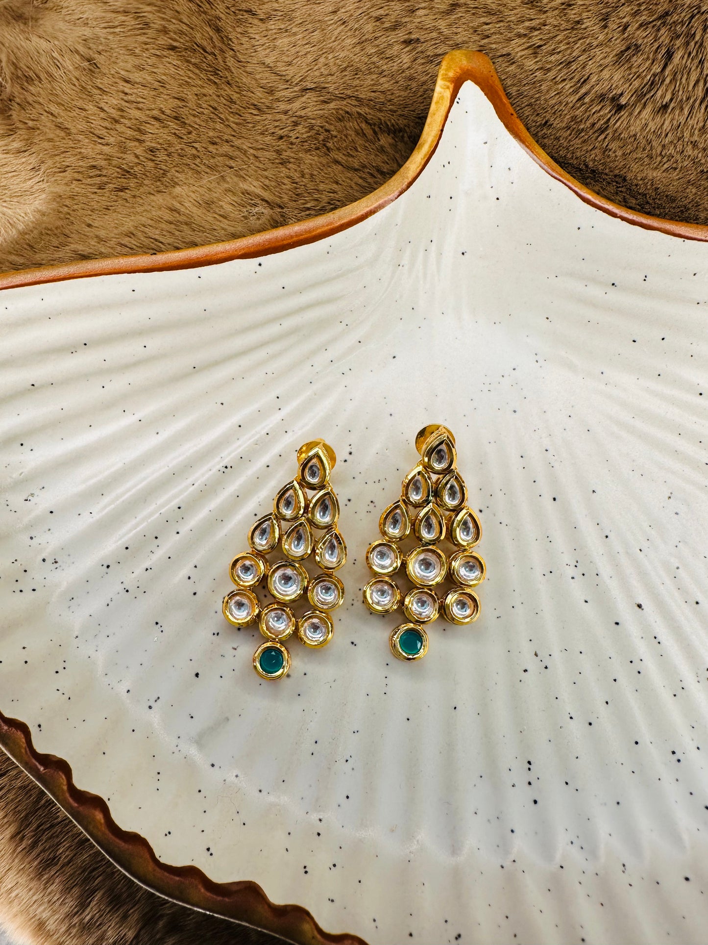 Peacock cluster earrings emerald accent detail