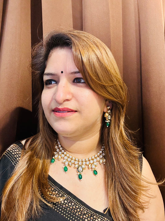 Emerald green kundan choker necklace set – Hey Bae