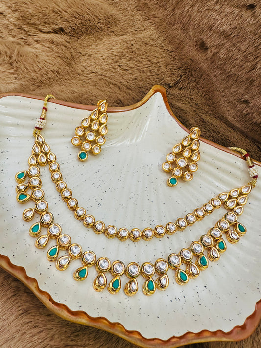 Emerald green kundan double-layer necklace set Hey Bae