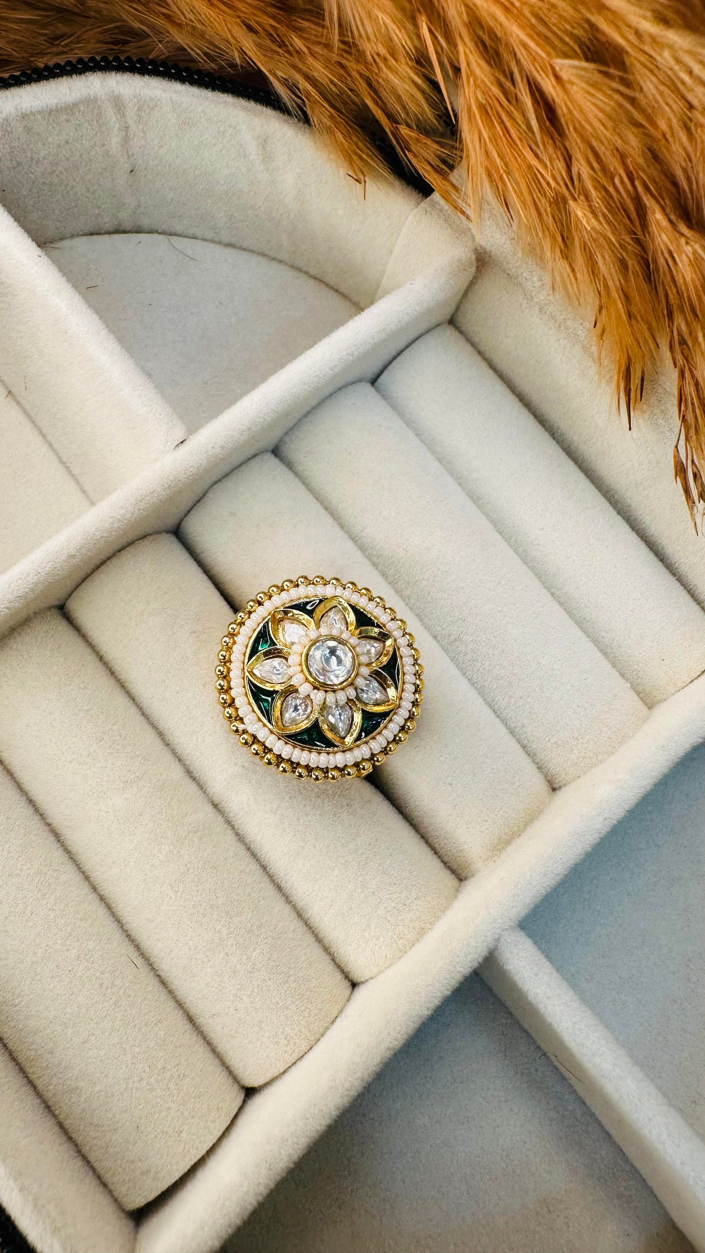 Lotus floral kundan statement cocktail ring