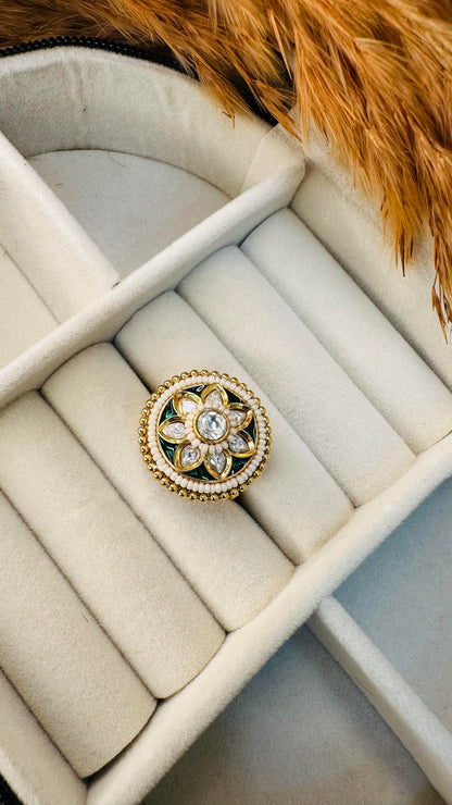 Lotus floral kundan statement cocktail ring