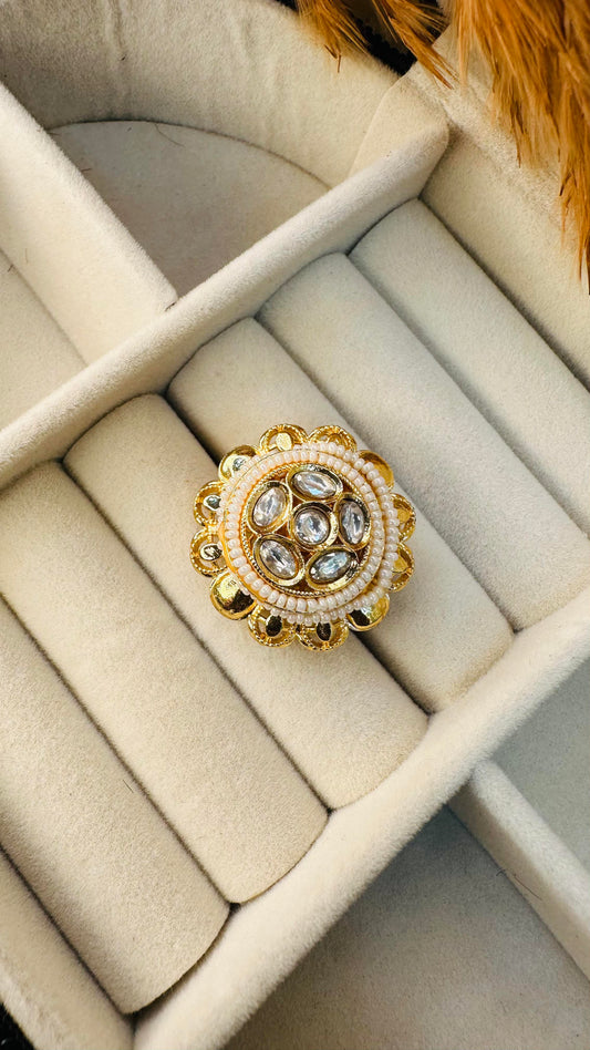 Oversized floral kundan polki cocktail ring