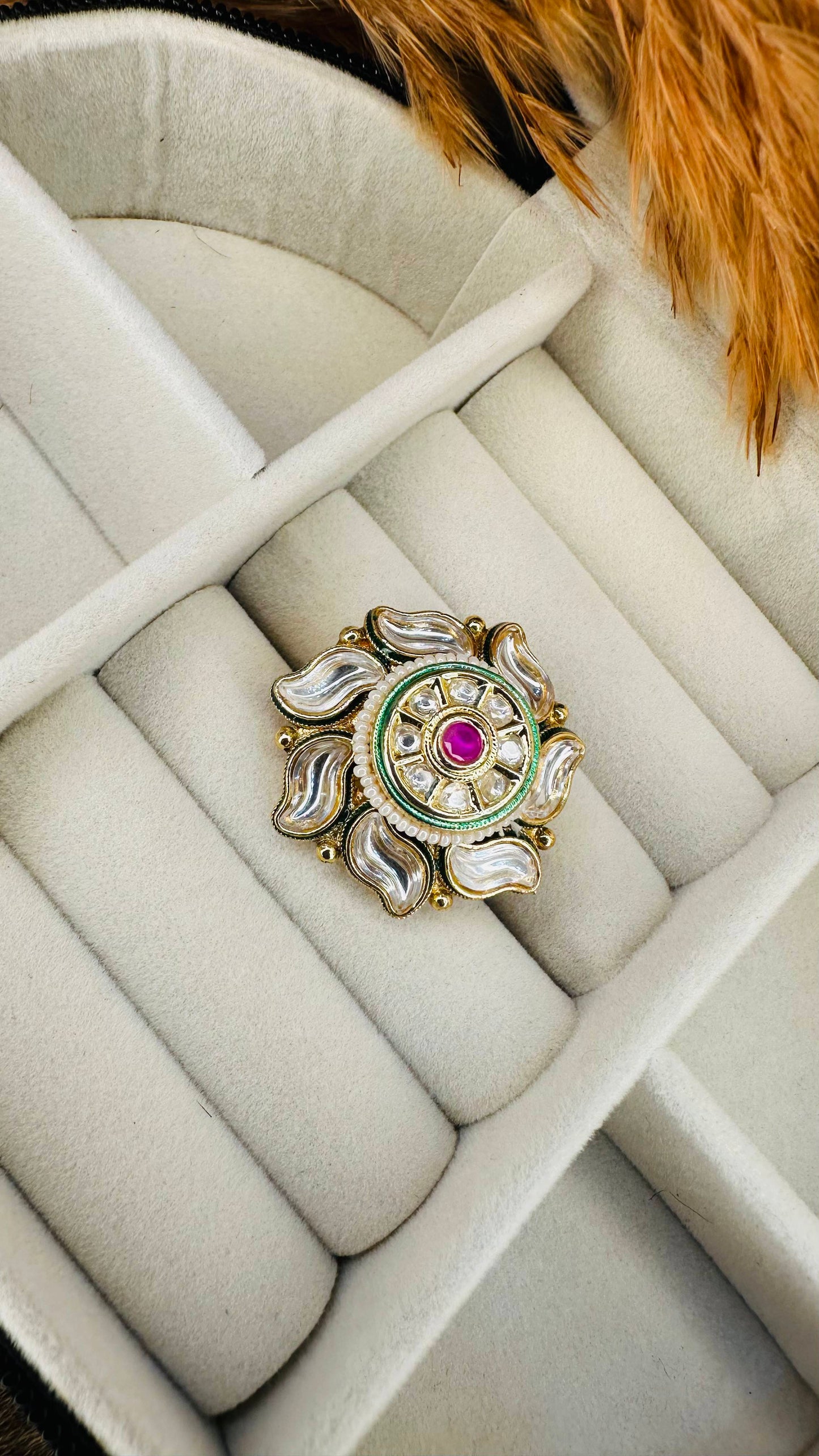 Petal floral kundan statement cocktail ring