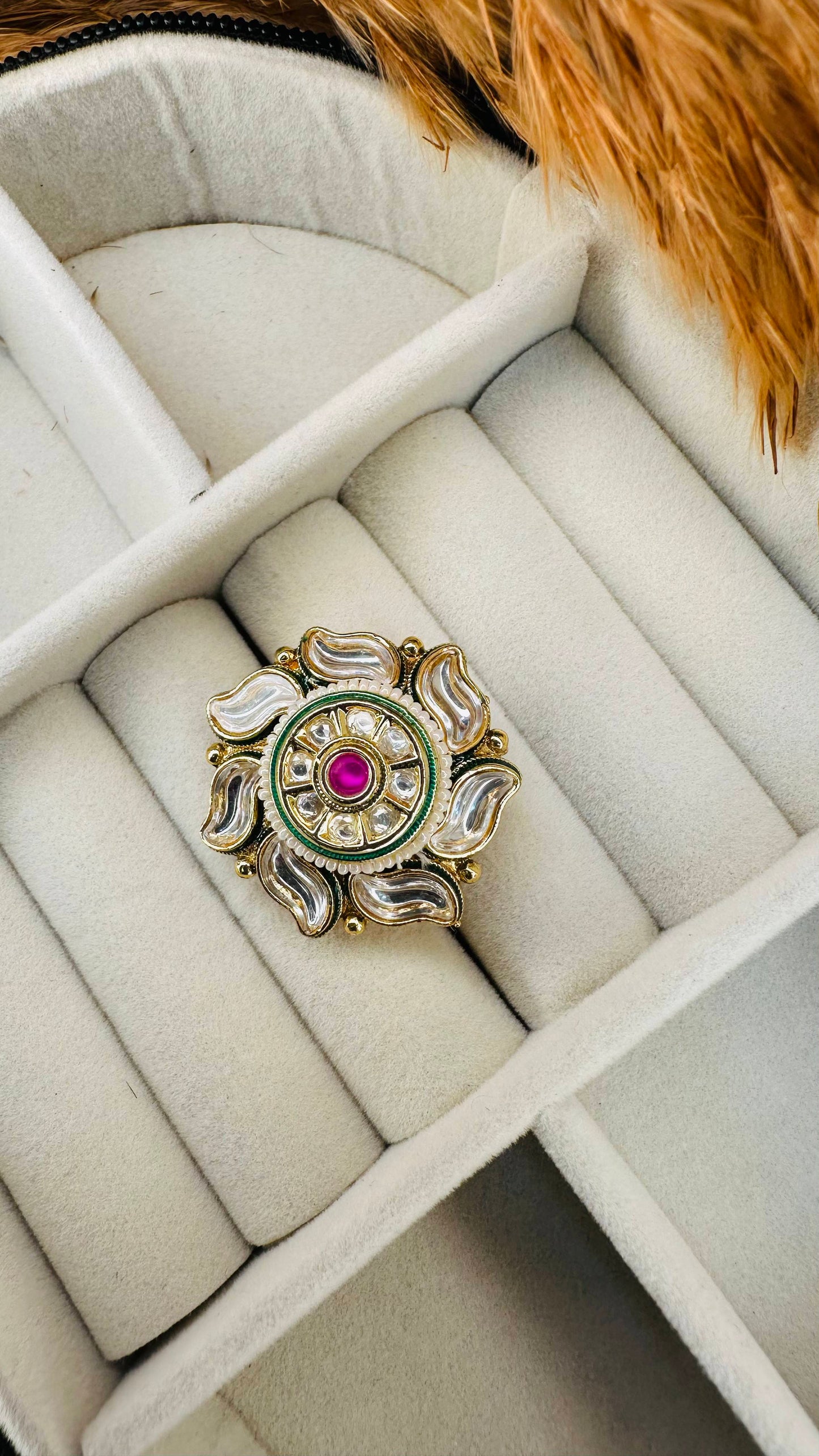 Designer kundan cocktail ring adjustable