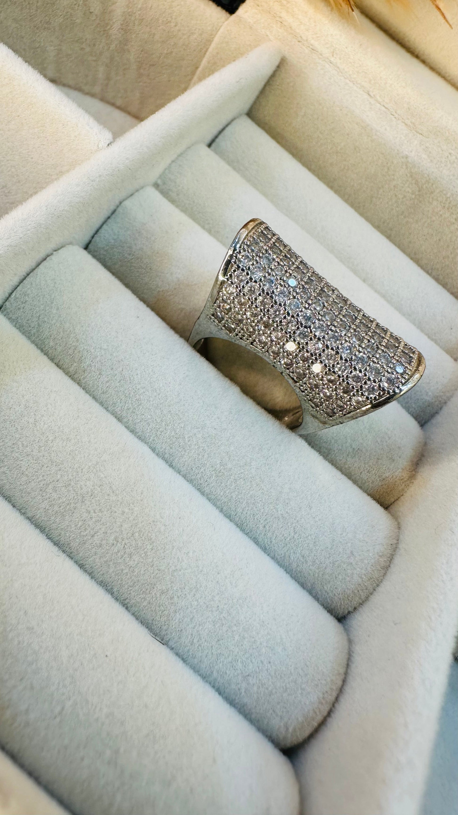 Wide sterling silver band CZ cocktail ring