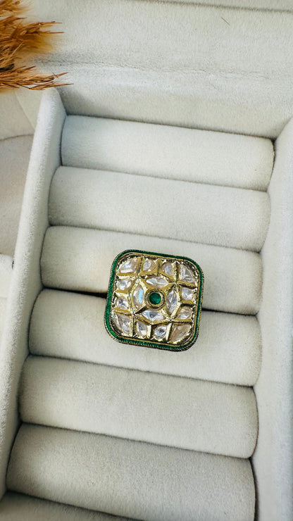 Front angle square kundan big ring