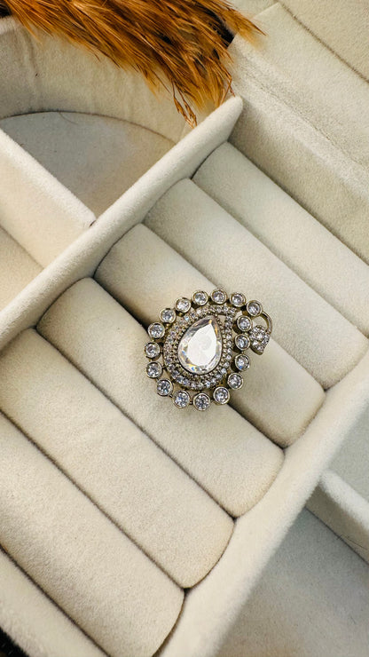 Teardrop double halo CZ cocktail ring