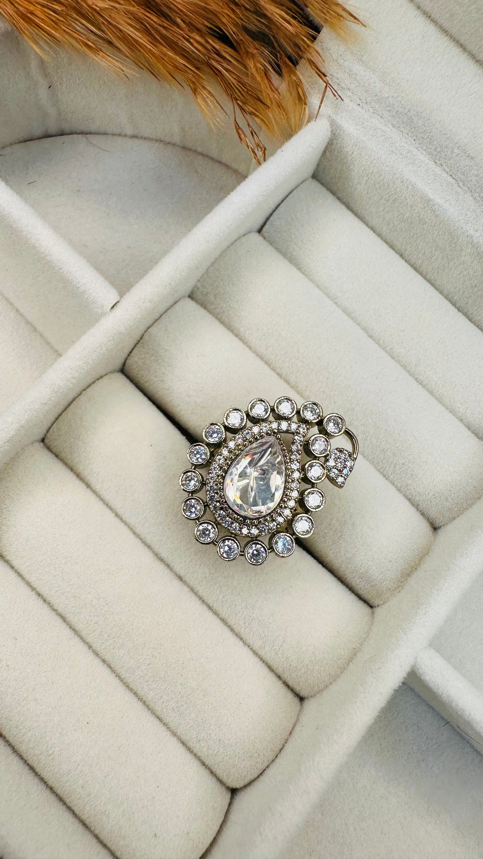 Top view big stone teardrop cocktail ring