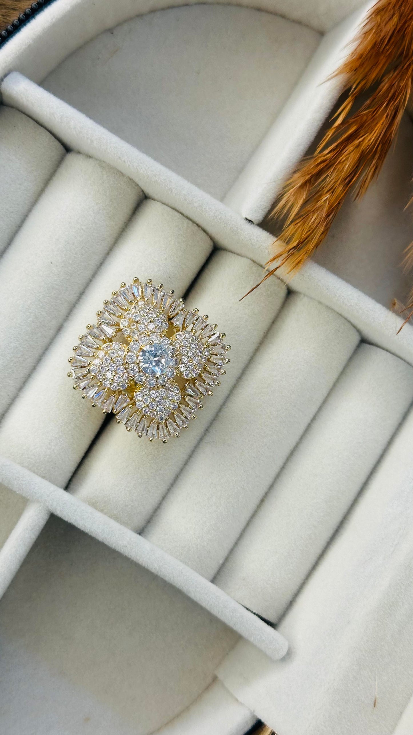 Dramatic bridal cluster CZ cocktail ring