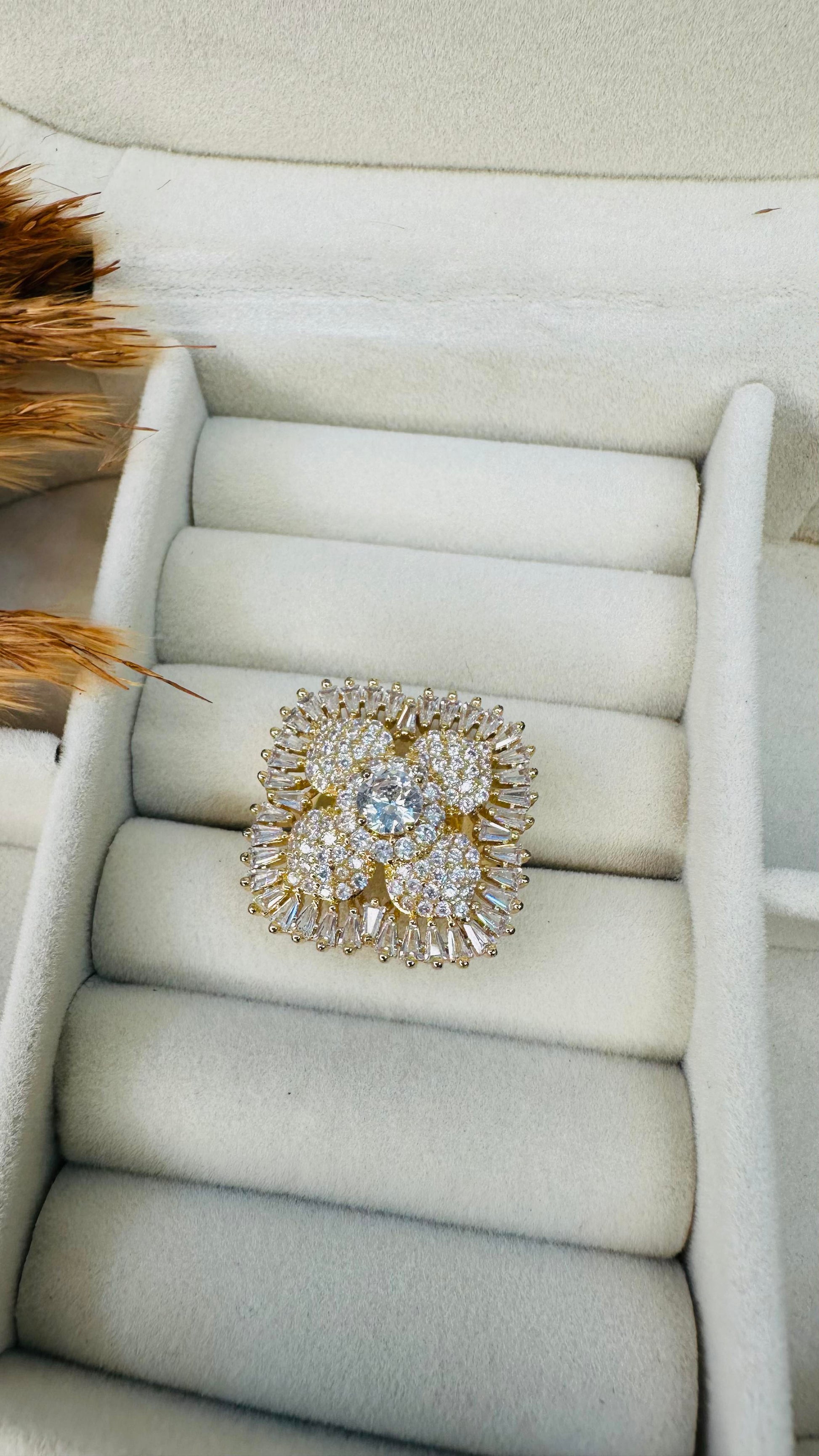 Sparkling cluster oversized CZ statement ring