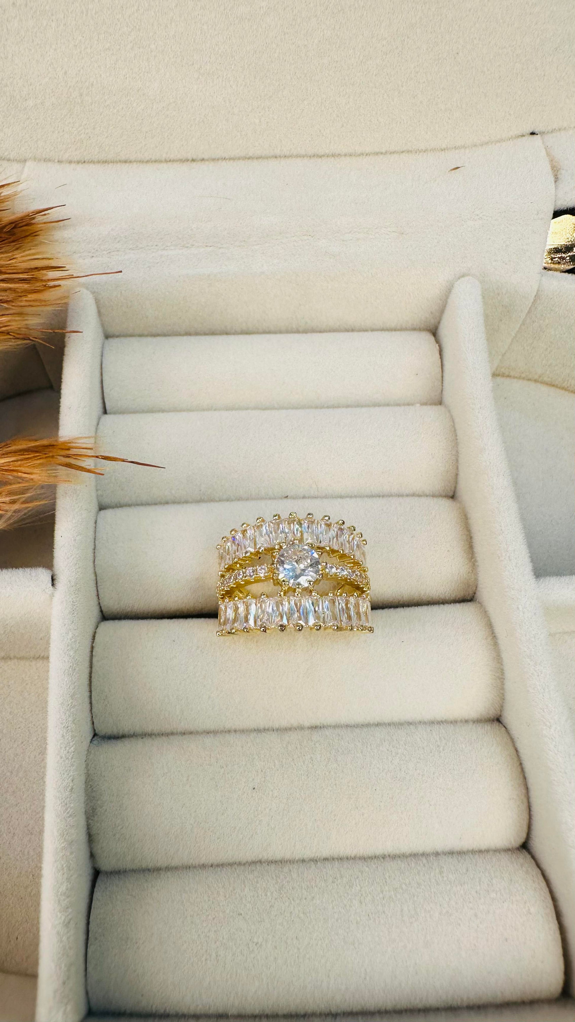 Wide stacked baguette American diamond ring
