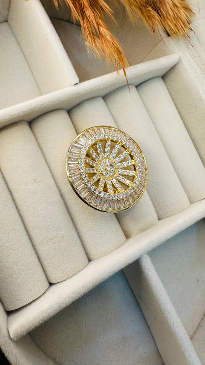 Sunburst American diamond round cocktail ring
