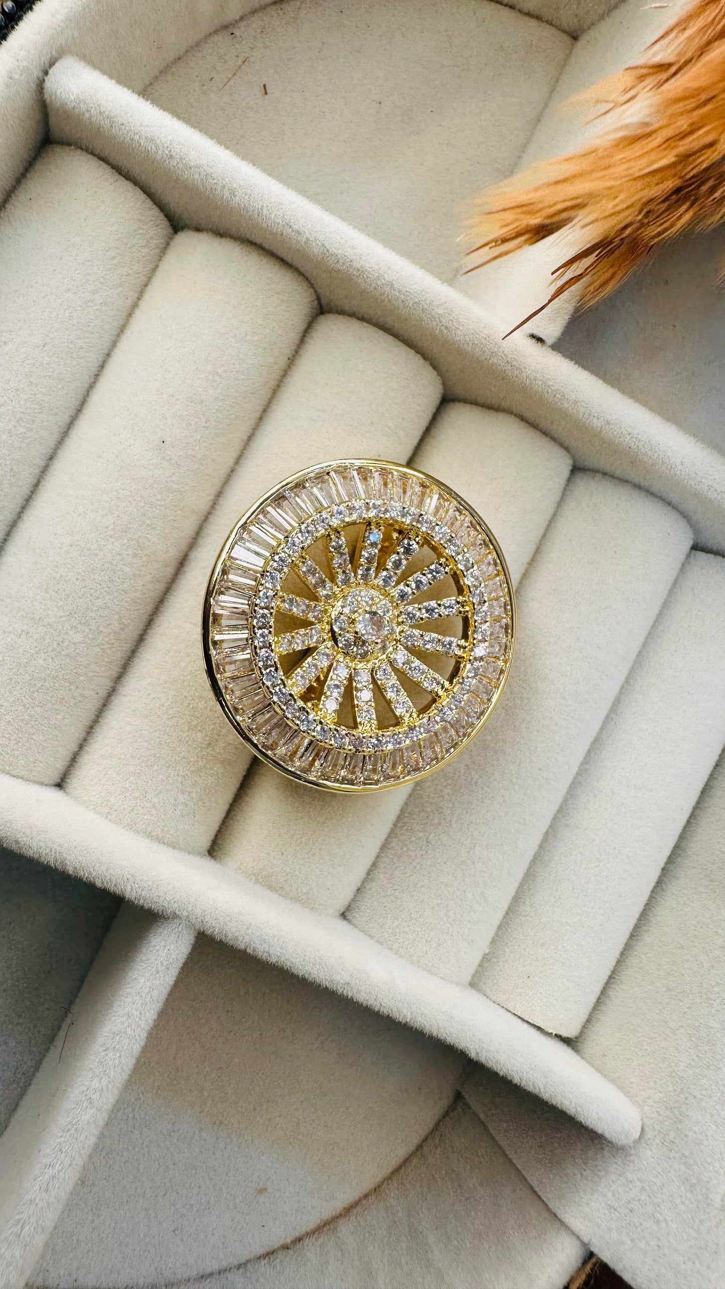 Baguette CZ bridal round cocktail ring