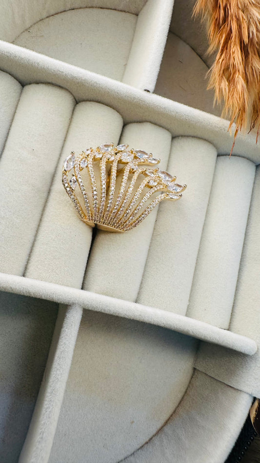 Gold openwork marquise cz ring