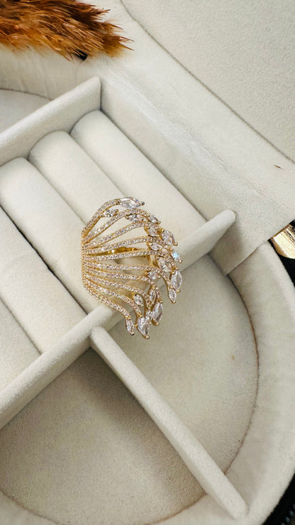 Ethnic marquise cz open fan ring