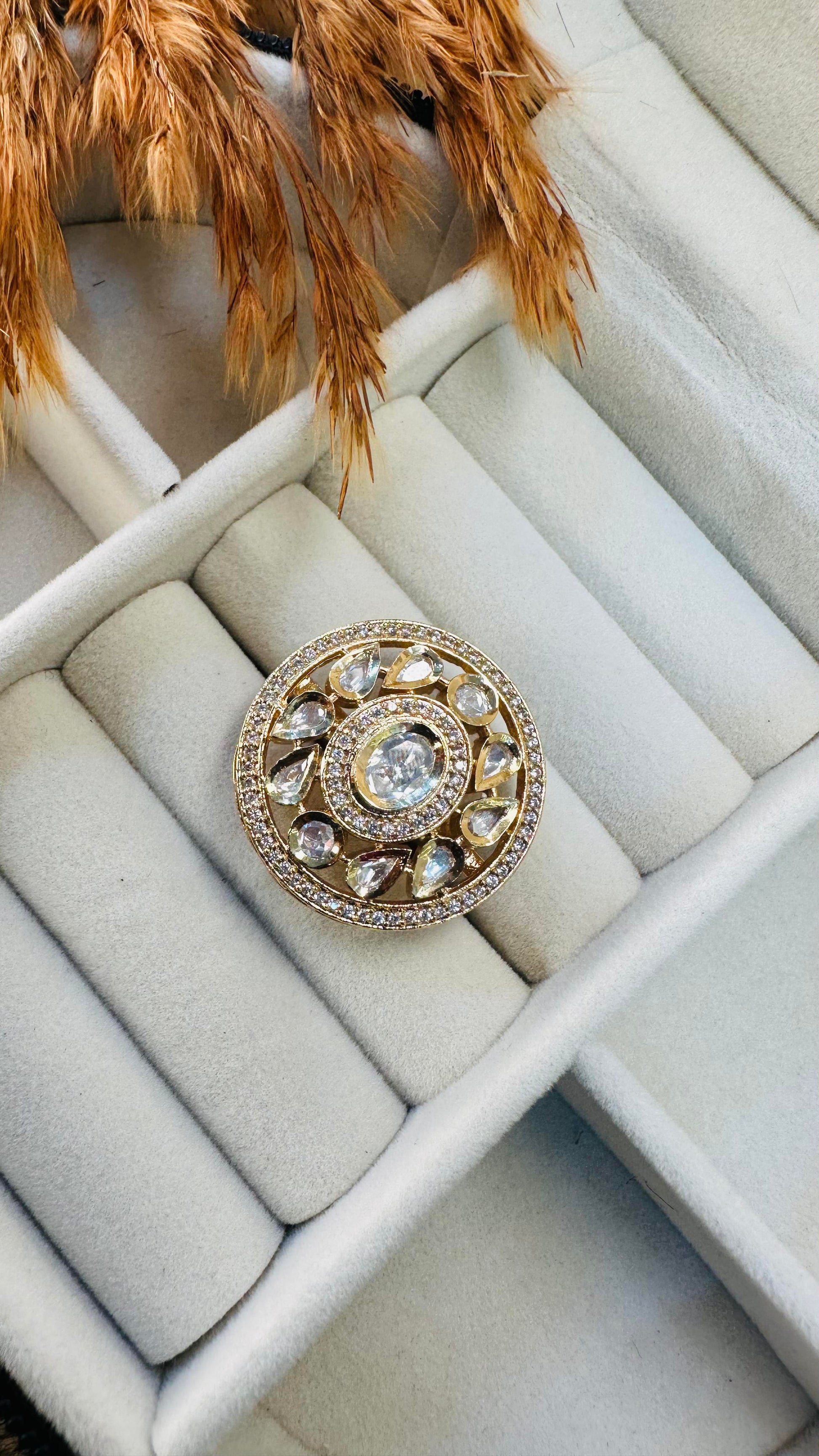 Polki kundan round cocktail statement ring