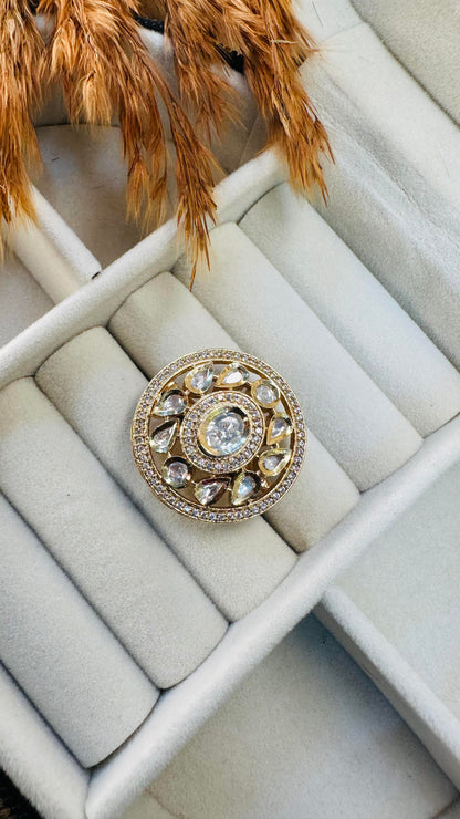 Polki kundan round cocktail statement ring