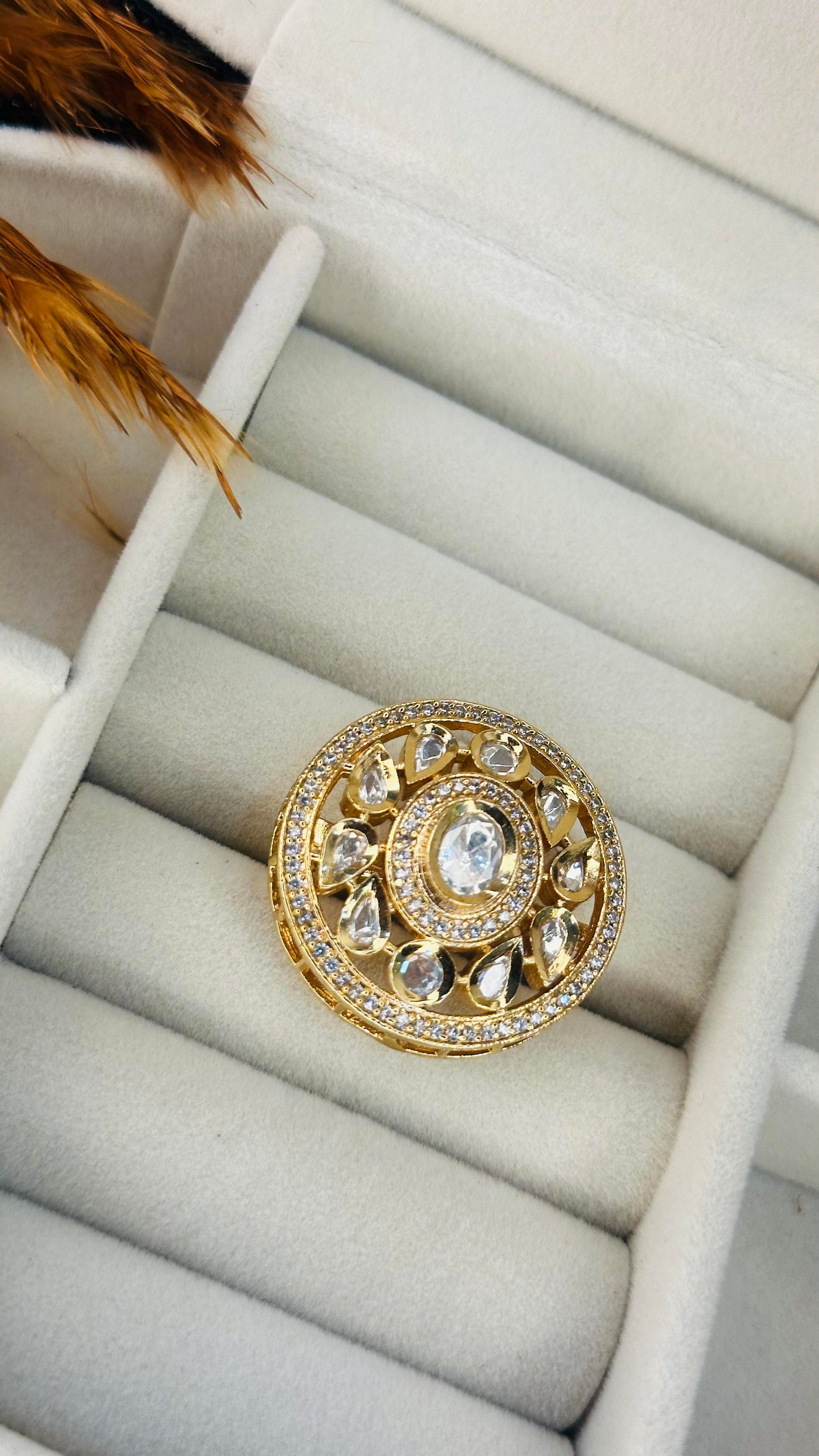 Statement gold kundan polki ethnic ring