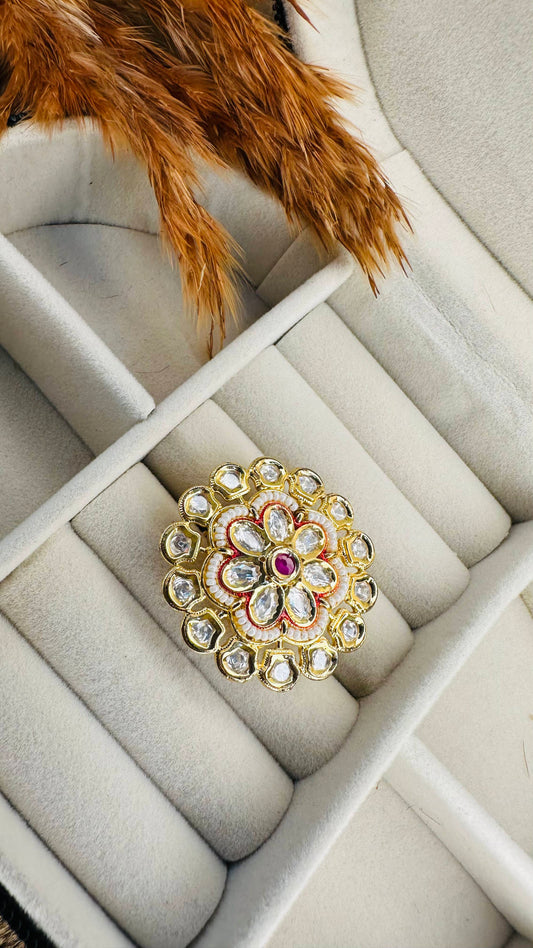 Floral kundan statement cocktail ring