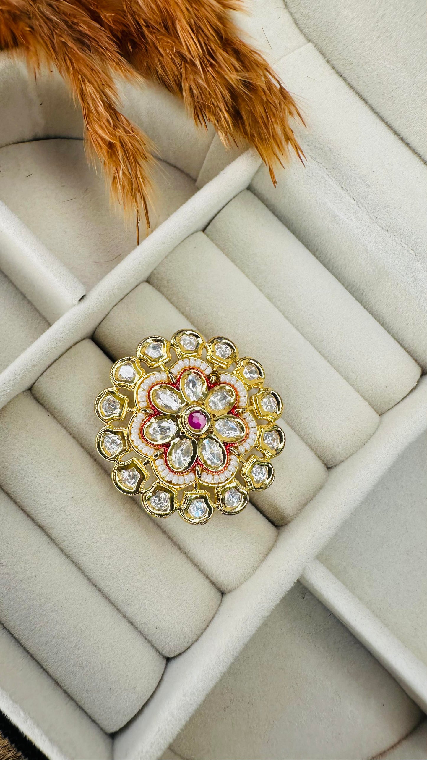 Gold plated kundan flower wedding ring