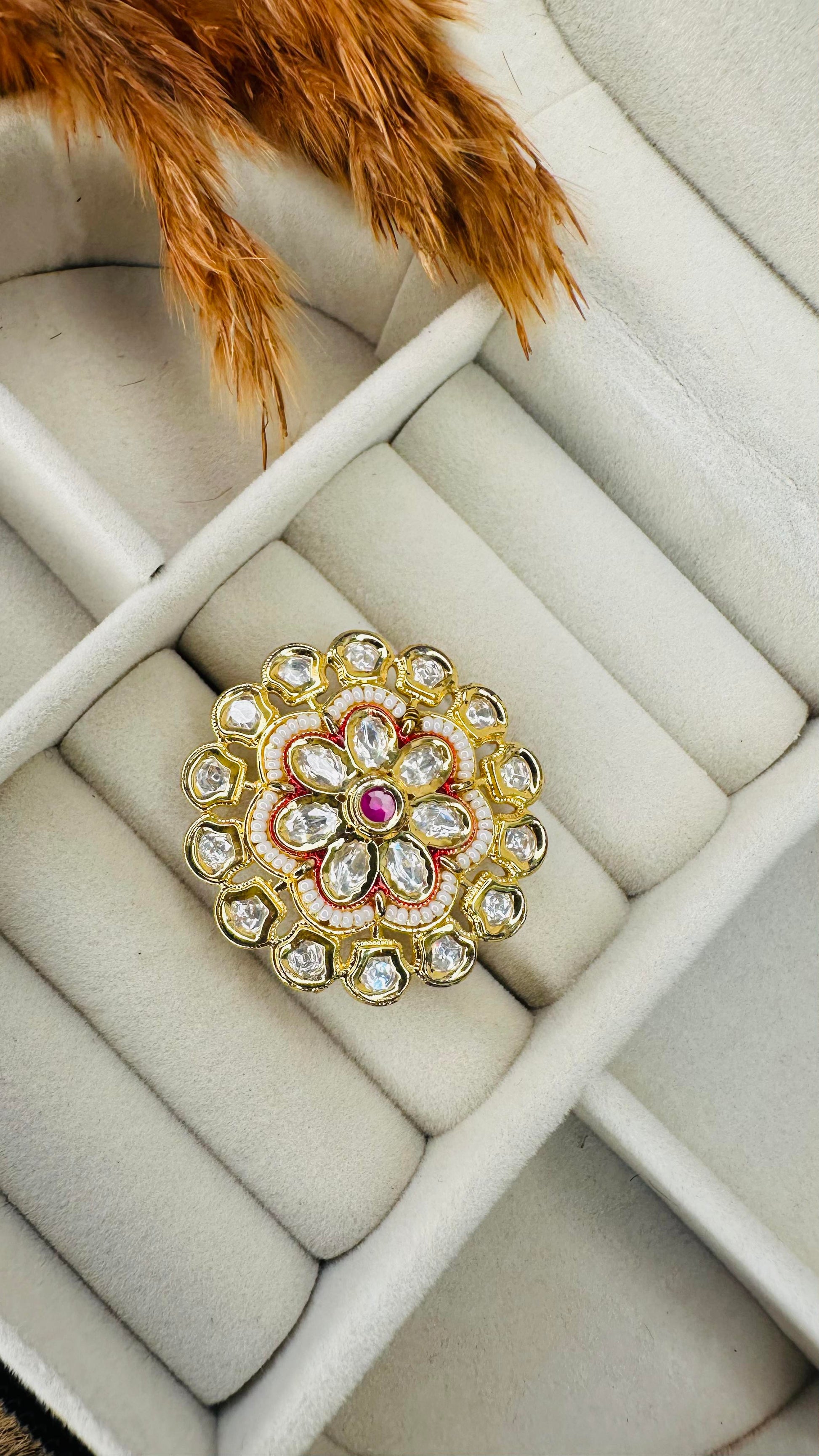 Gold plated kundan flower wedding ring