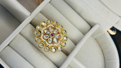 Polki kundan floral mehendi party ring