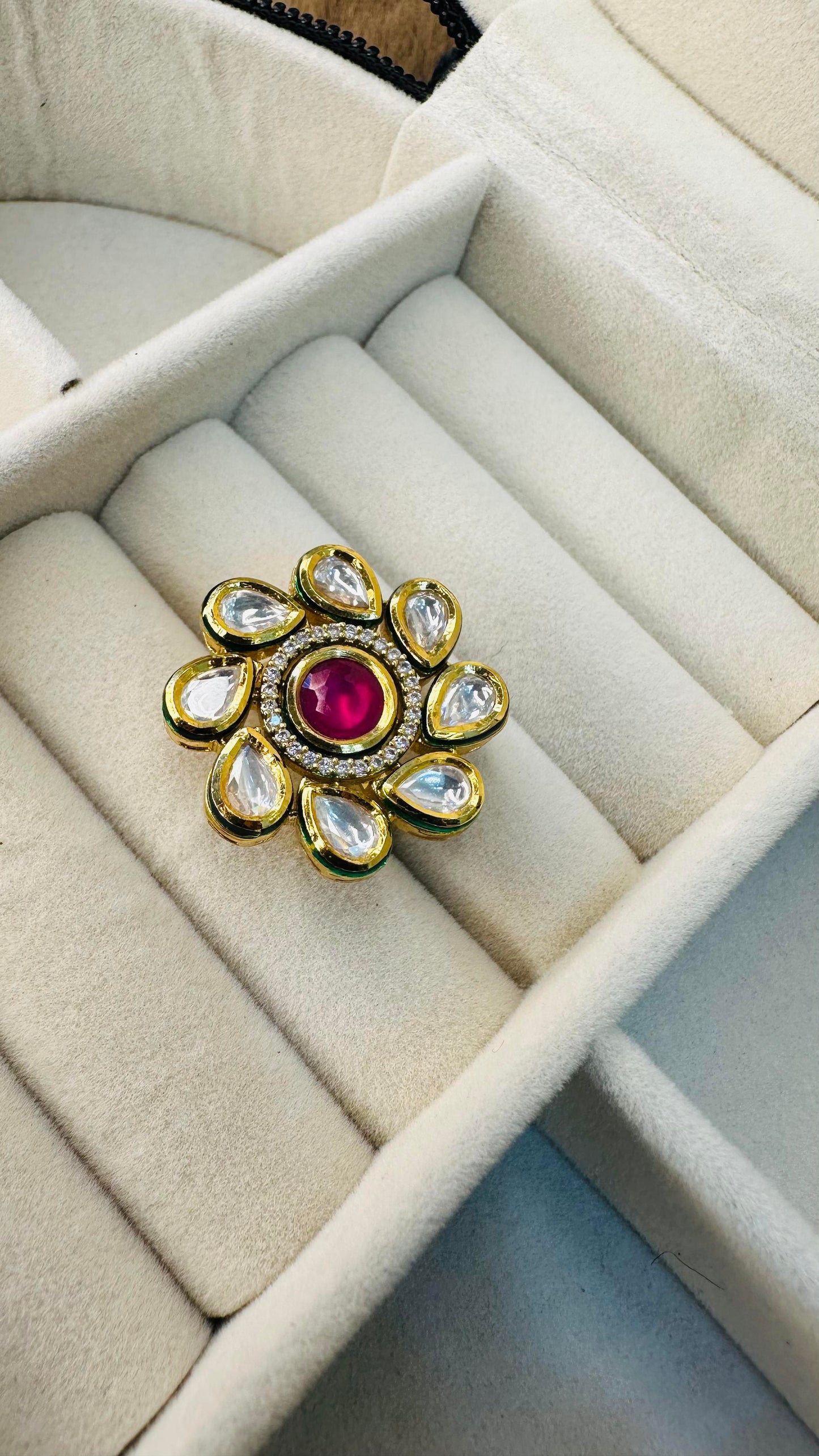 Pink center Mughal style gold kundan ring