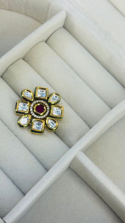 Geometric floral kundan polki ring