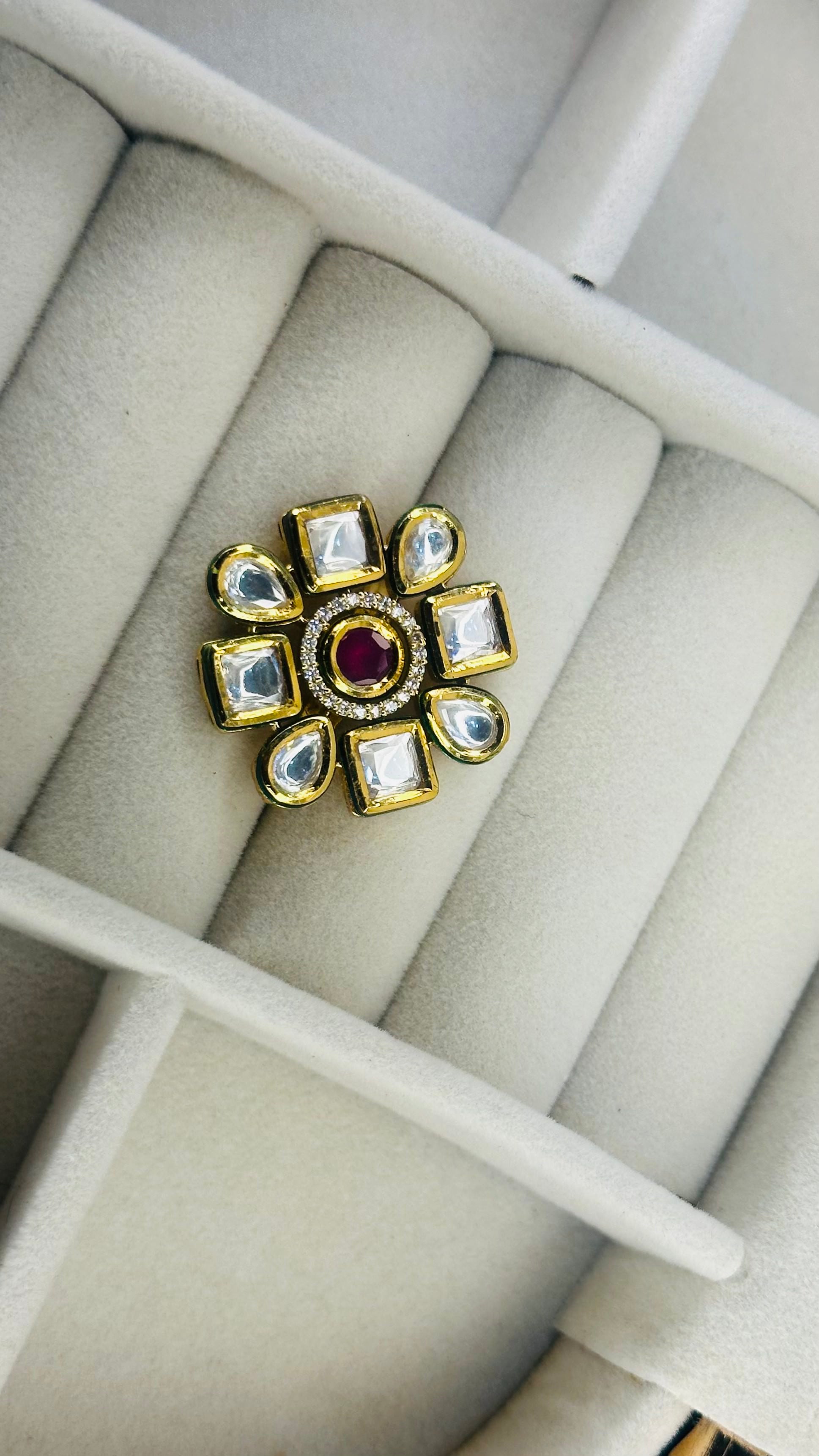Square kundan oversized cocktail ring