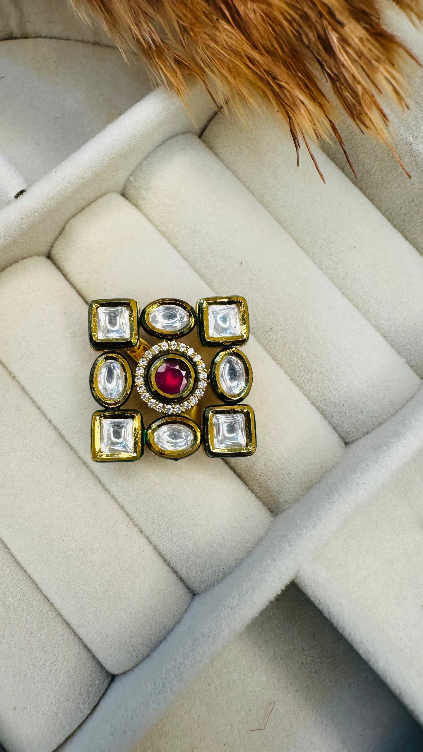 Gold plated polki diamond geometric party ring