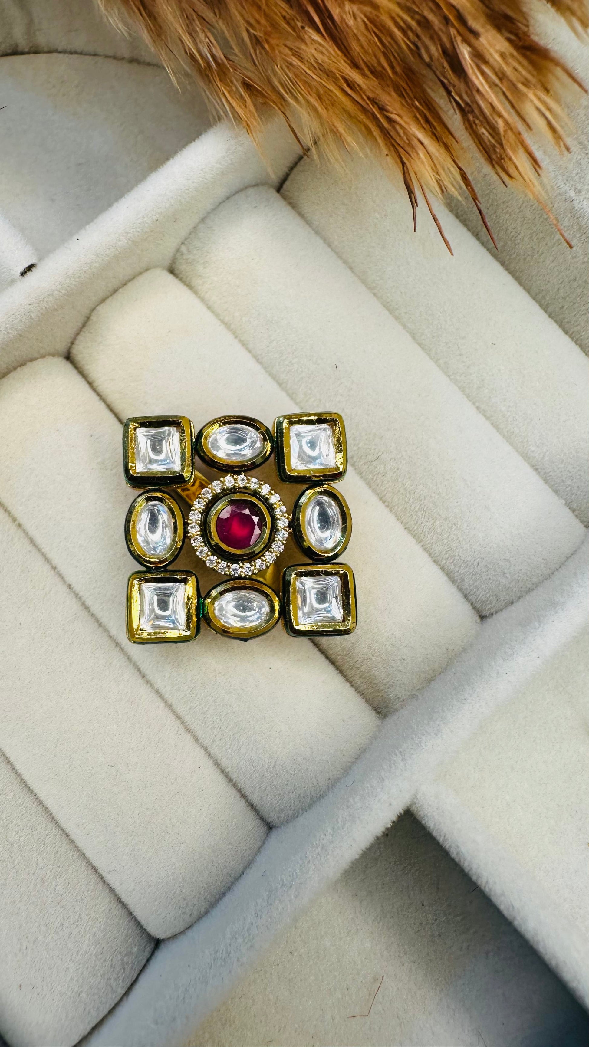 Gold plated polki diamond geometric party ring