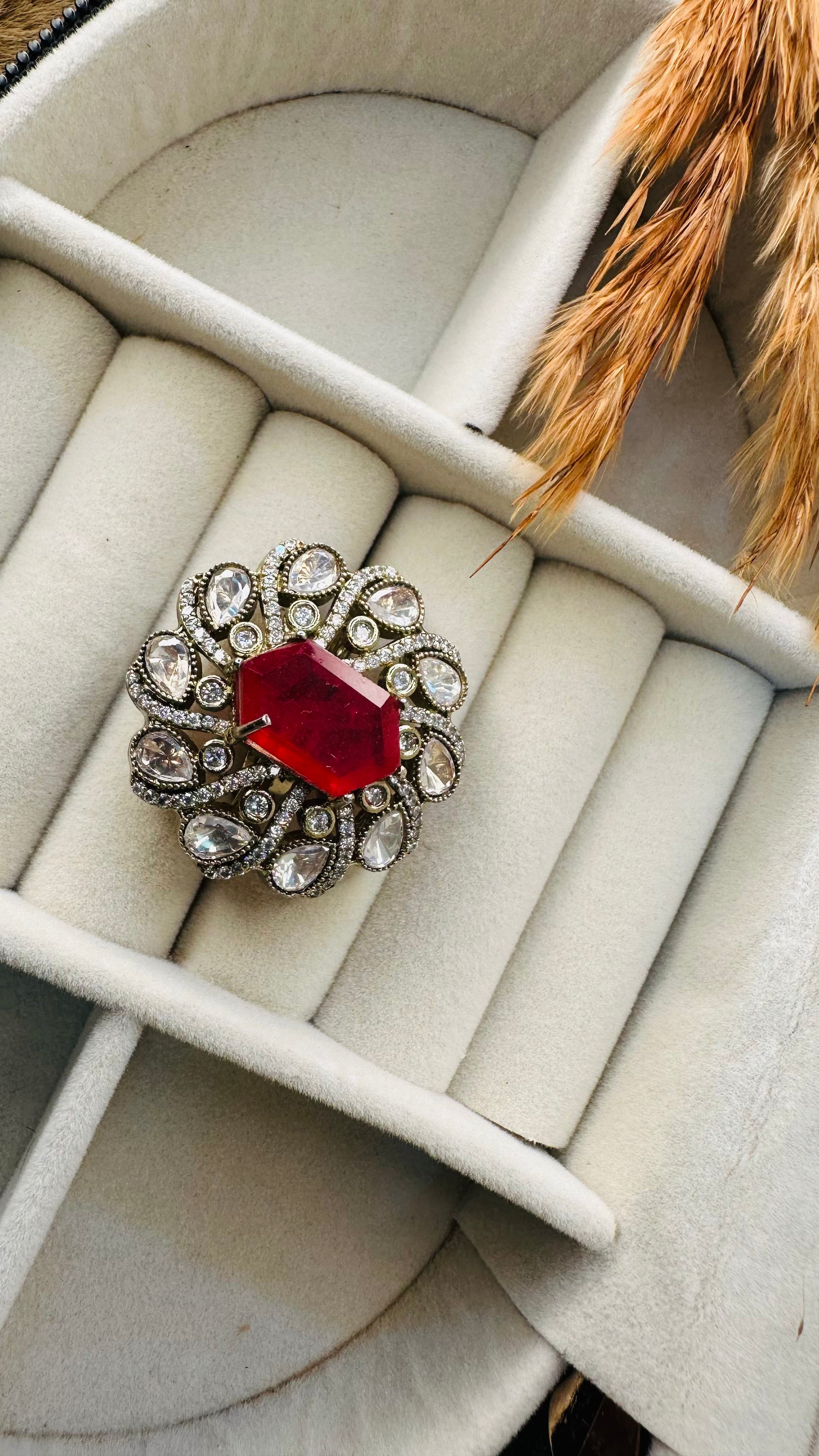 Oversized cluster ruby cz party cocktail ring