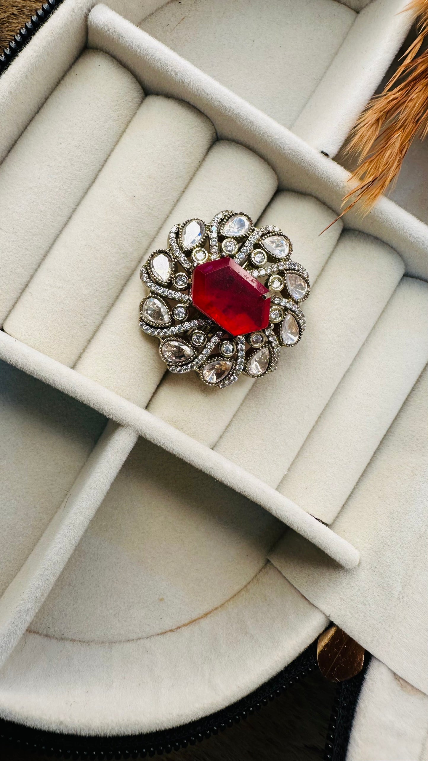 Bridal hexagon red cz cocktail statement ring