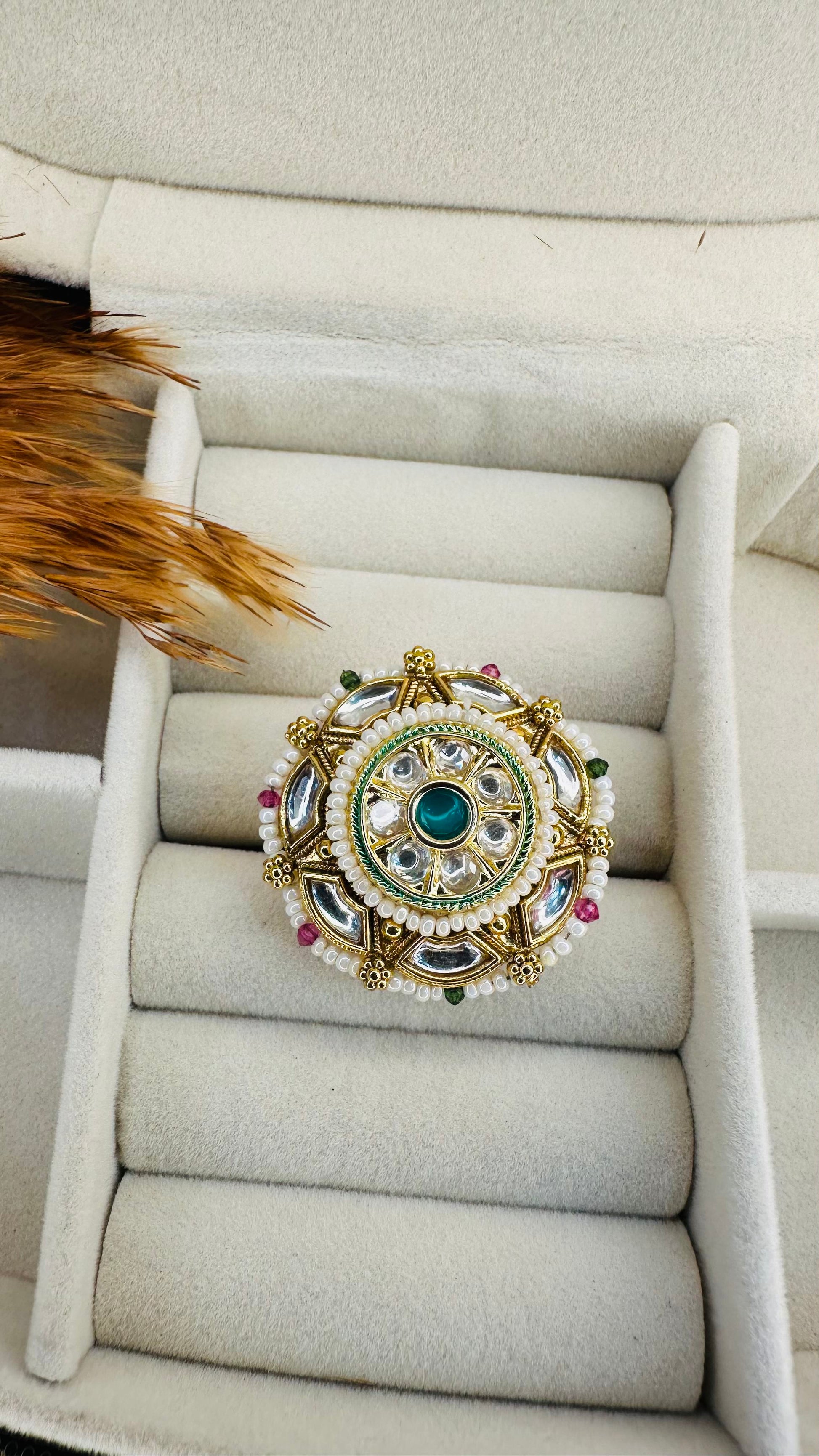 Blue center multistone kundan ring