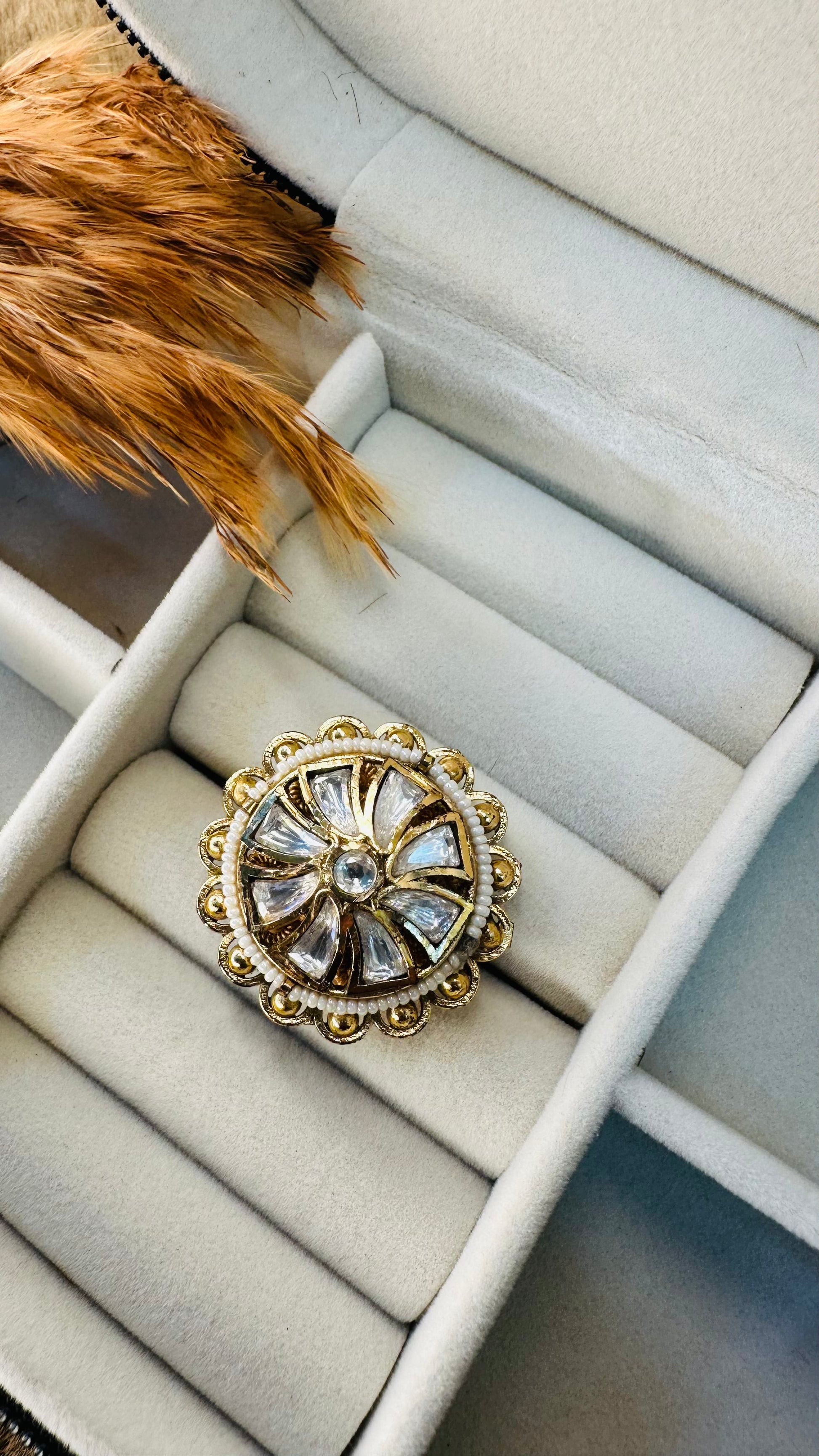 Gold petal kundan sunburst ethnic ring