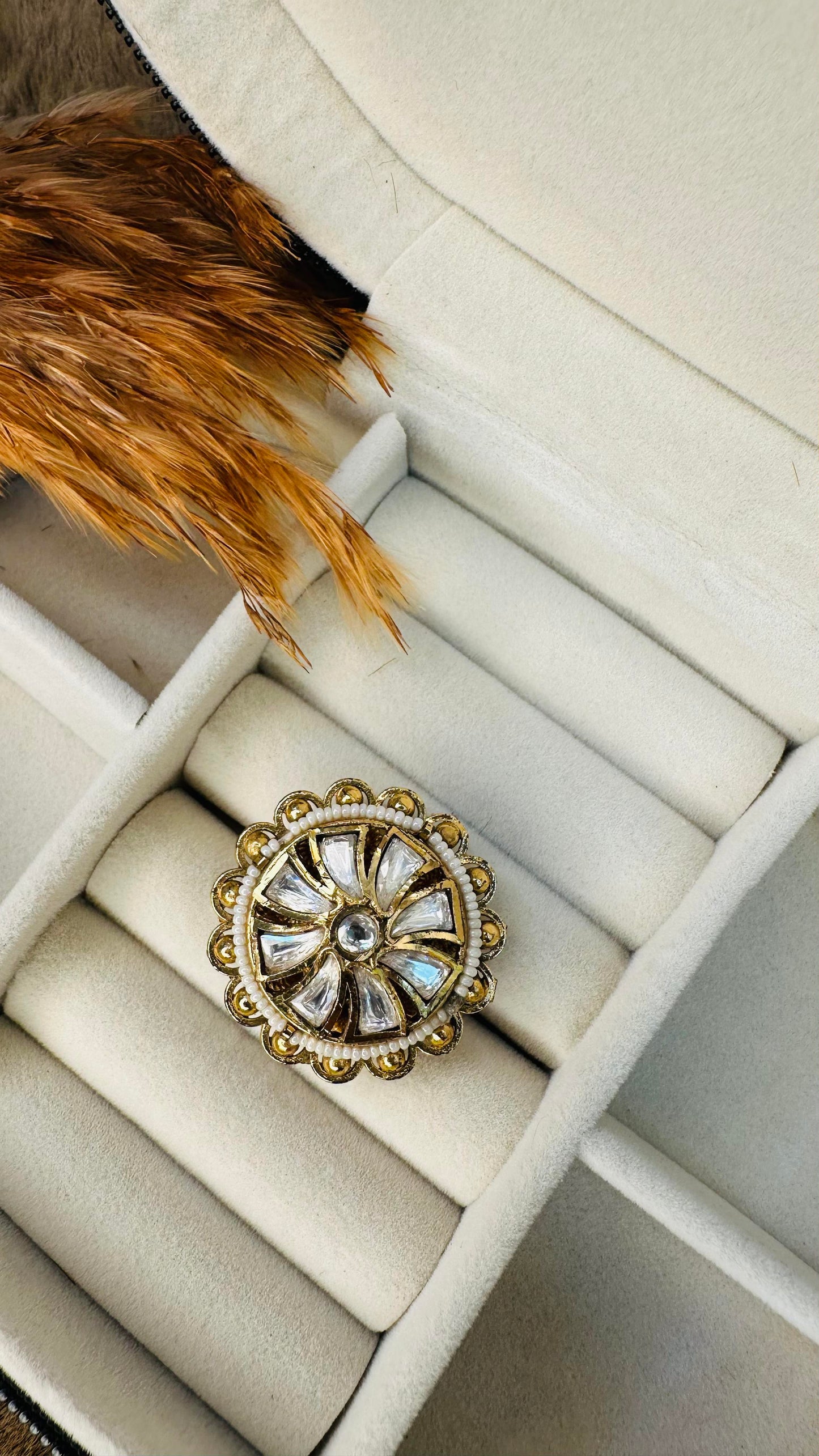 Top angle flower kundan ring scallop border