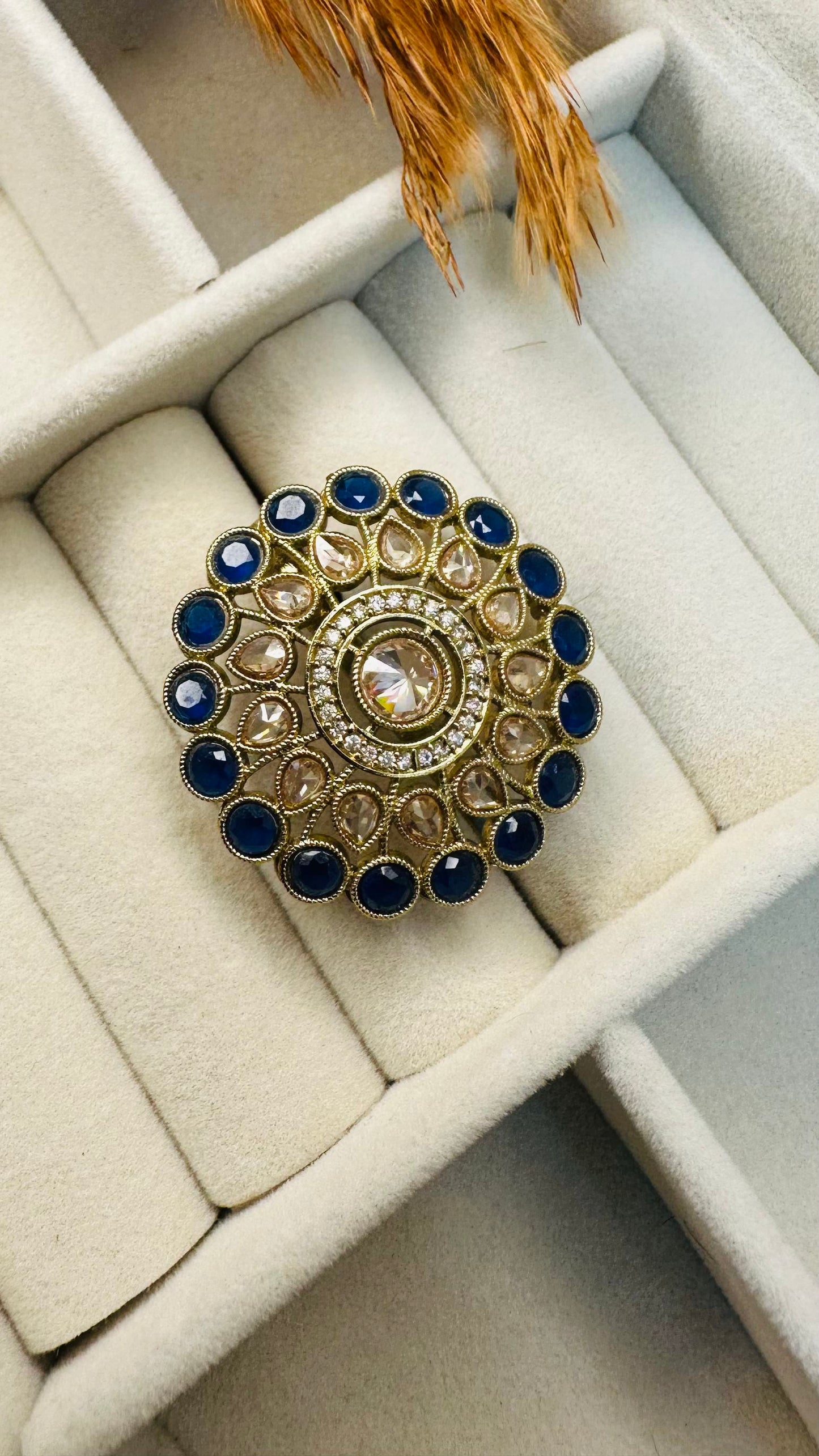 Blue halo party kundan ring