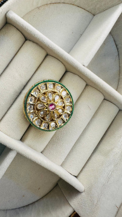 Green border magenta centre polki ring