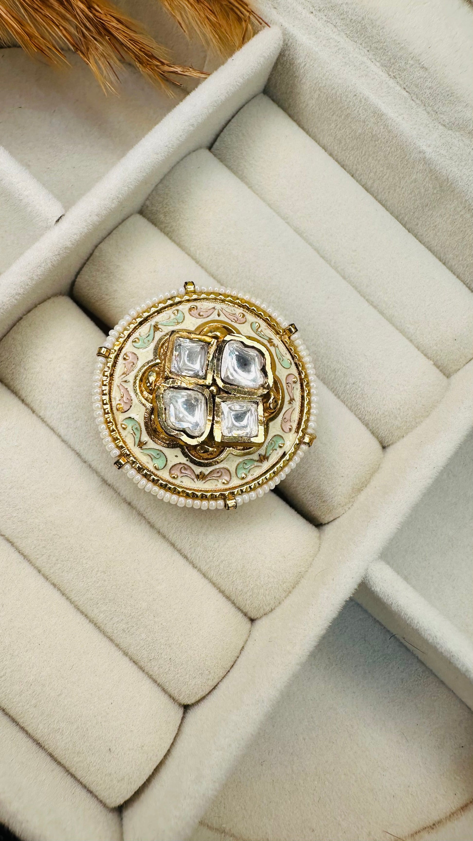 Pastel meenakari pearl kundan ring