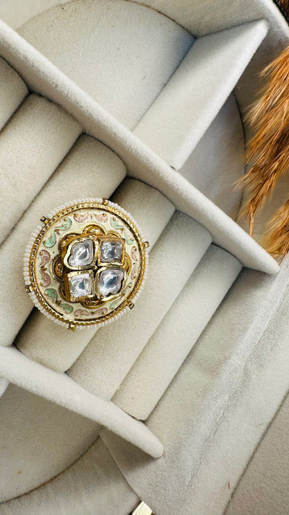 Designer scalloped foil pearl statement ring