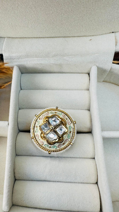 Hand-painted pastel kundan statement ring