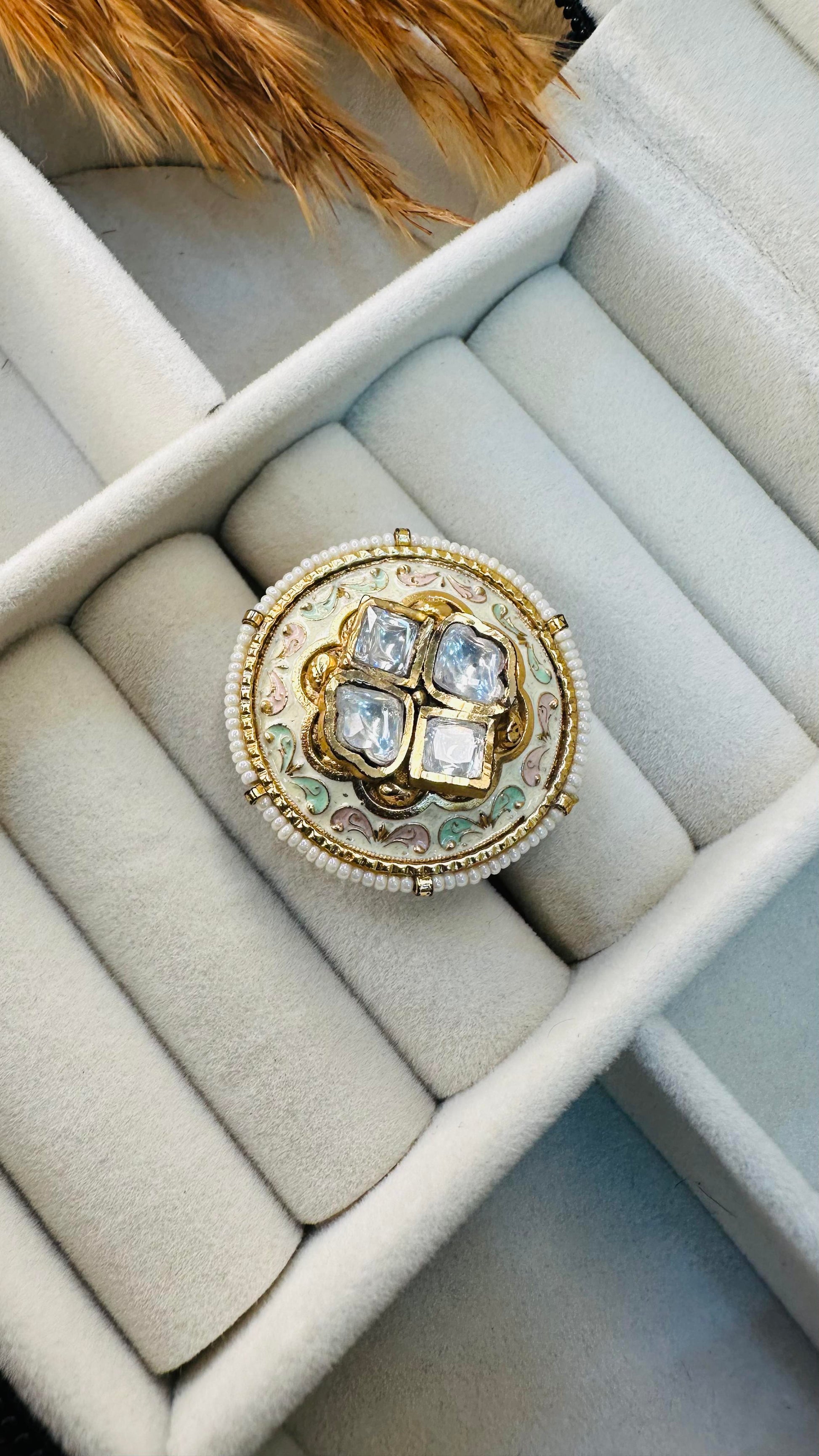 Gold pastel enamel party cocktail ring