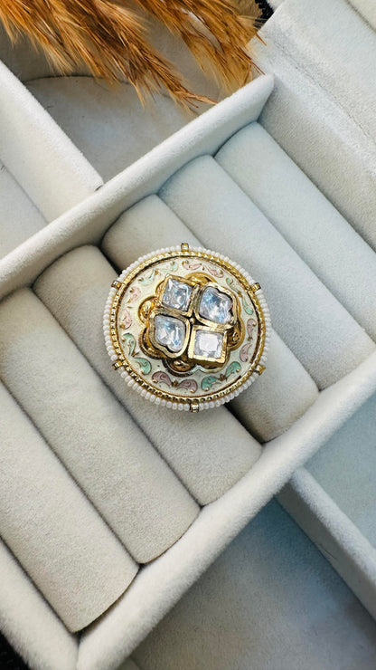 Gold pastel enamel party cocktail ring