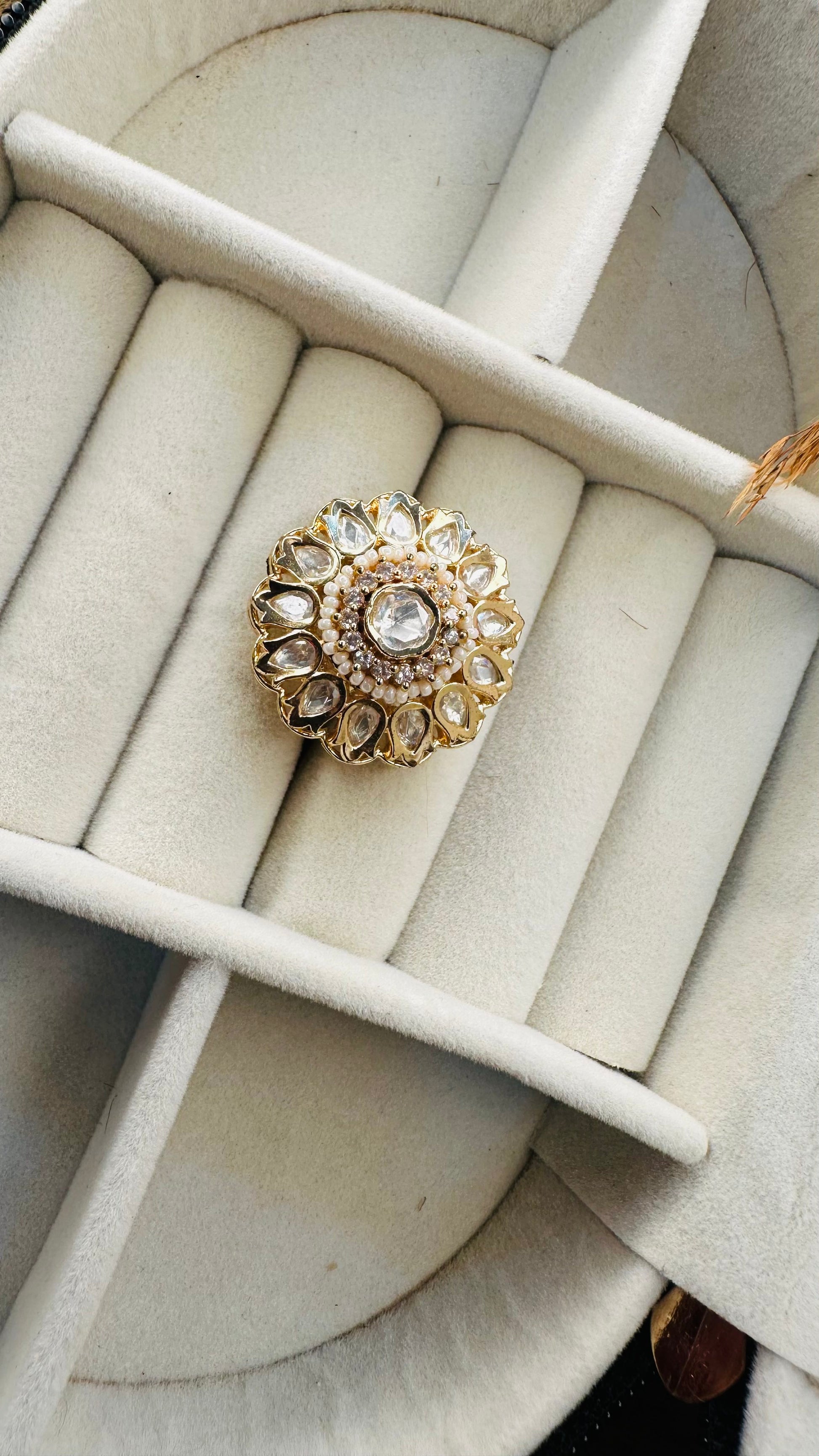 Bridal gold kundan polki statement ring