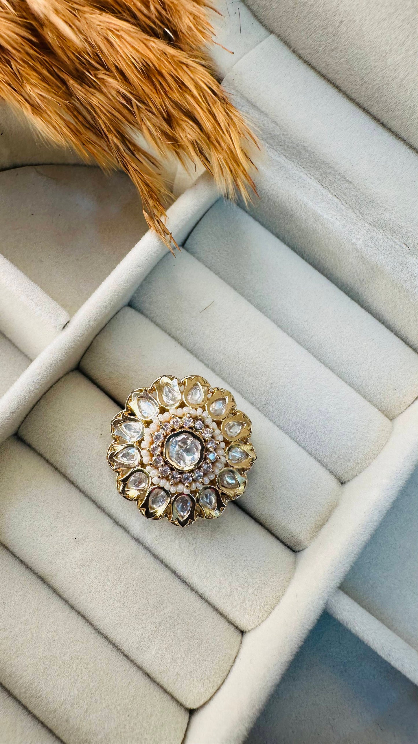 Heritage oversized polki ring with pearls