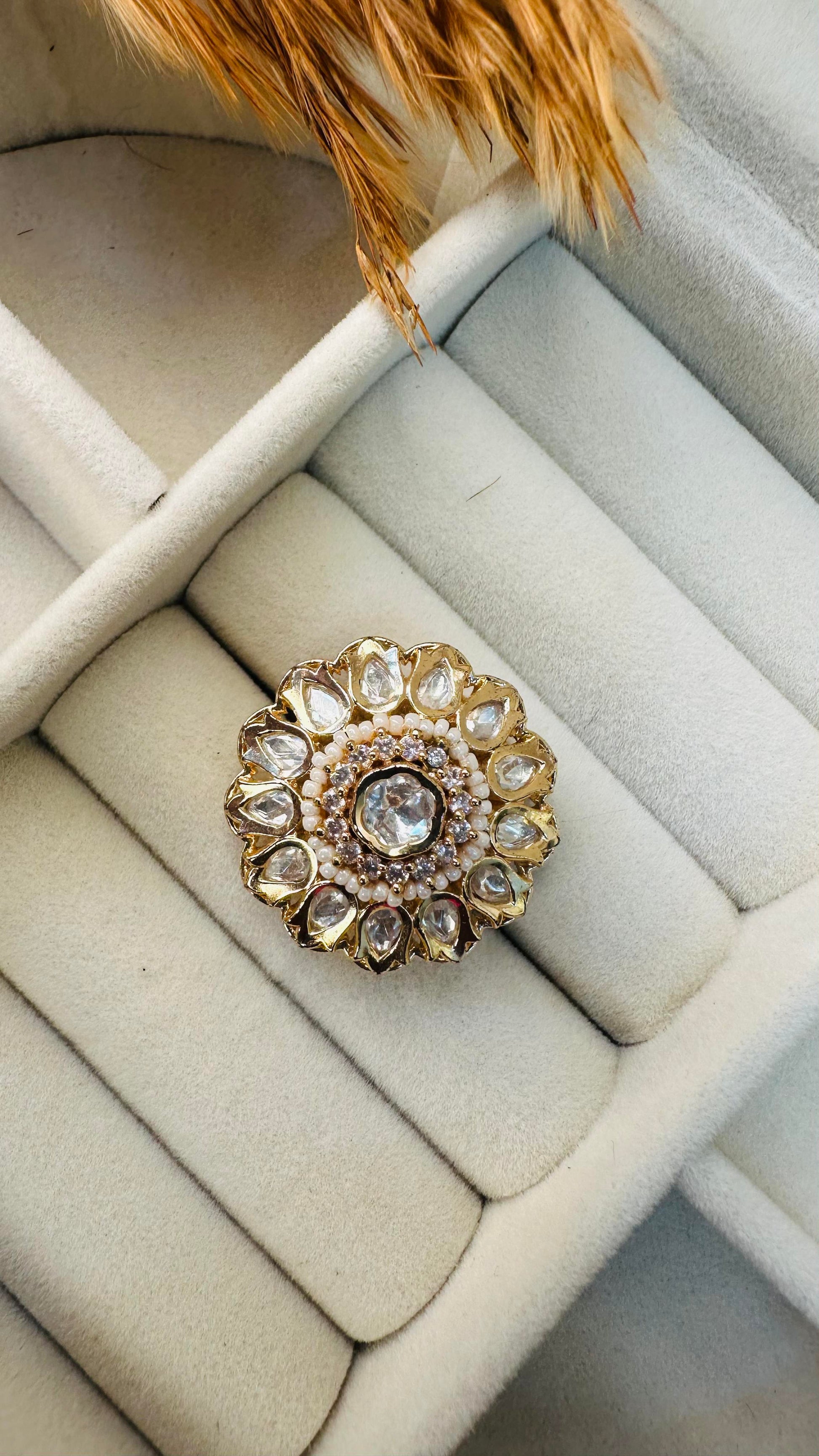 Rajasthani jadau polki pearl ring