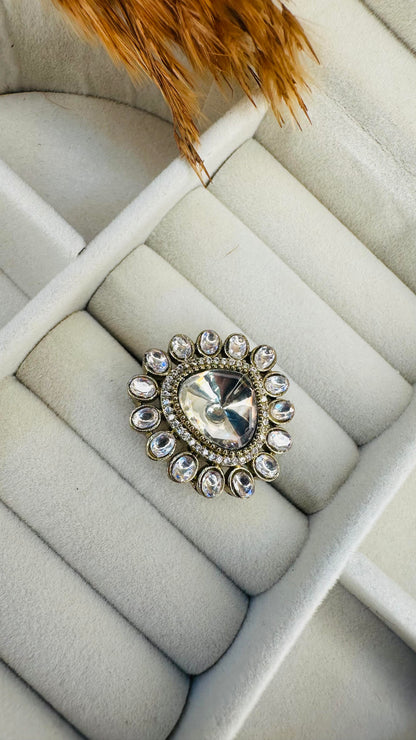 Oversized teardrop kundan polki cocktail ring